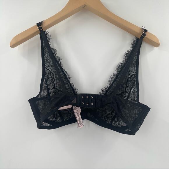 VICTORIA’S SECRET Bra Size 34C Black Lace Dream Angels Plunge Semi Lined Sexy - Picture 3 of 16